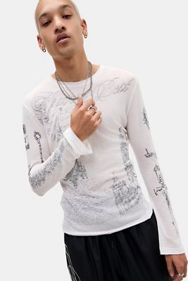 Jaded London Weißes Tattoo-Mist-Langarmshirt