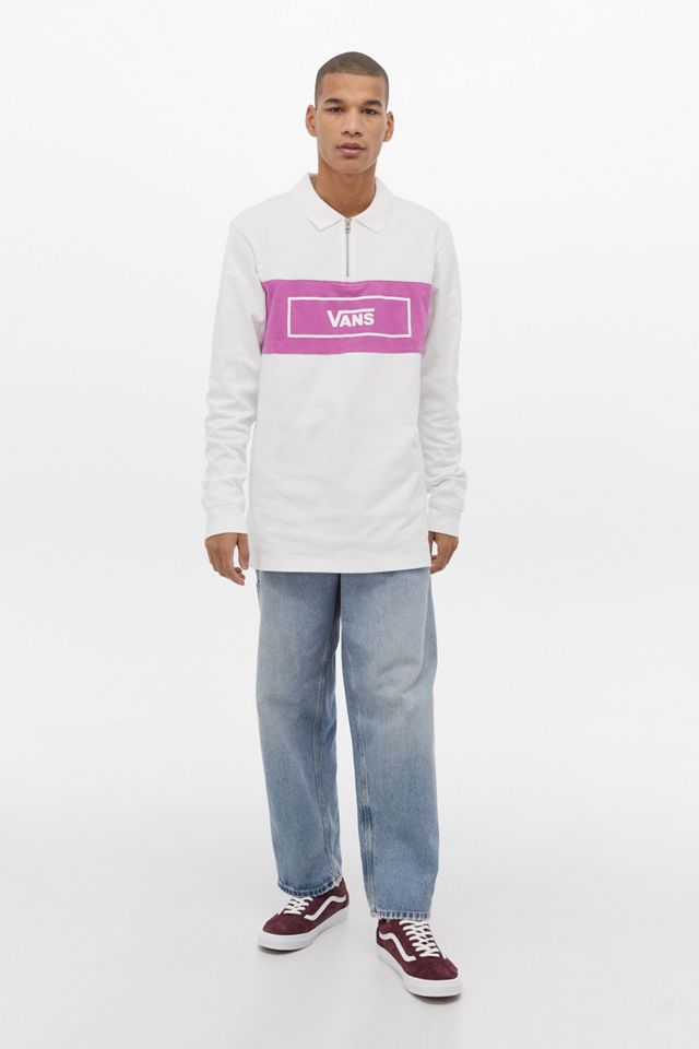 Vans Hewitt Polo bianca a maniche lunghe con zip a quattro zip #1