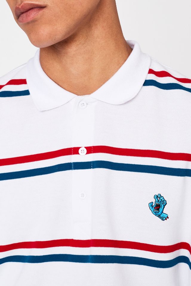 Santa Cruz Polo de manga larga a rayas rojas, blancas y azules #1