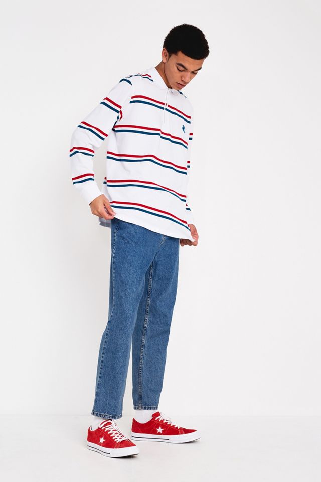 Santa Cruz Polo de manga larga a rayas rojas, blancas y azules #2