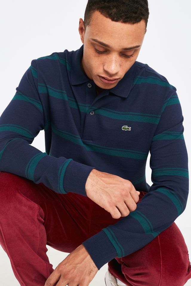 Lacoste SPORT Navy Striped Long Sleeve Polo Shirt