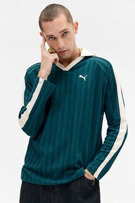 PUMA Grünes T7 Entspanntes Langarm-Polohemd