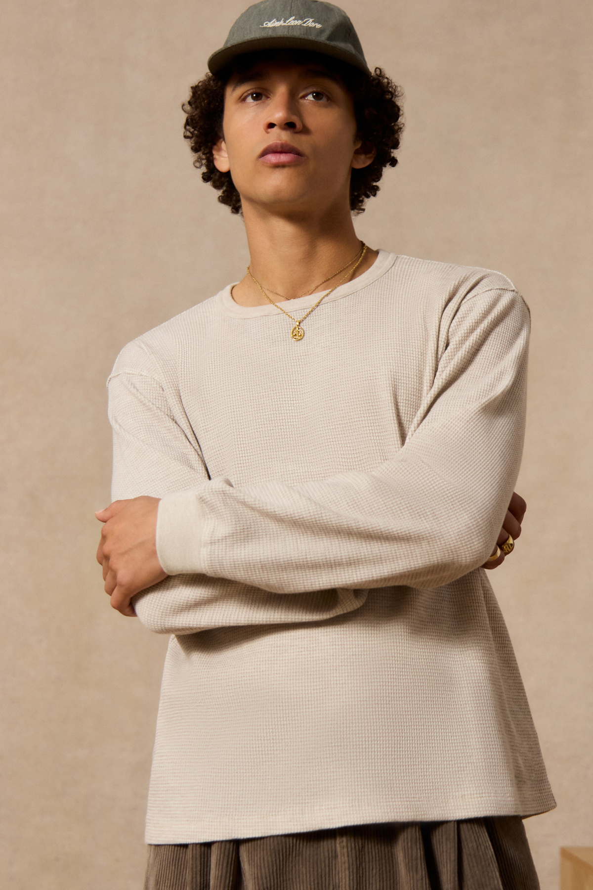 Loom Heather Plain Waffle Crew Neck Top