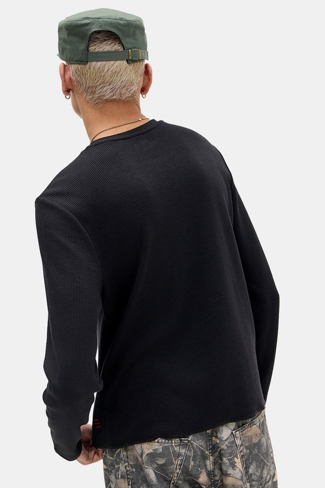 BDG Black Plain Long Sleeve Waffle T-Shirt #3