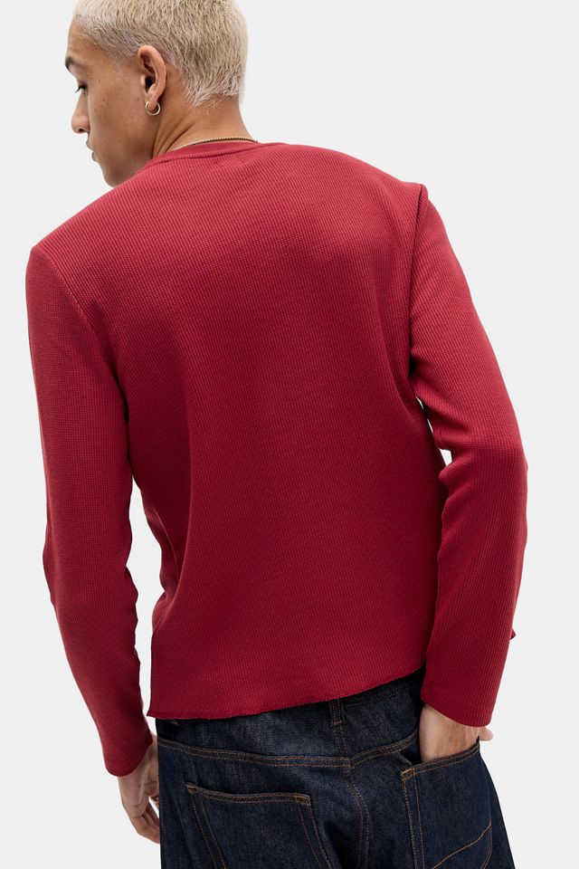 BDG Rotes Einfarbiges Langarm-T-Shirt mit Waffelstruktur #3