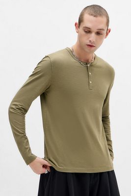 UO Green Henley Long Sleeve T-Shirt