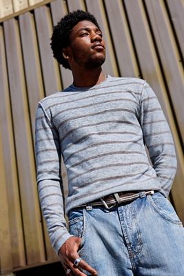 Archivis Grey Stripe Long Sleeve Slub T-Shirt