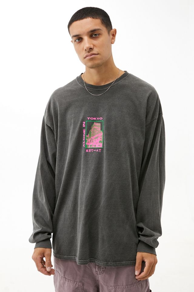 UO Black Long Sleeve 'Alone In Toyko Landscape T-Shirt | Urban ...