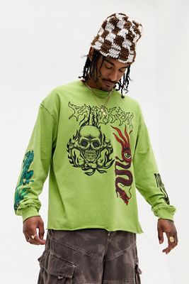 UO Green Acid Skull Long Sleeve T-Shirt