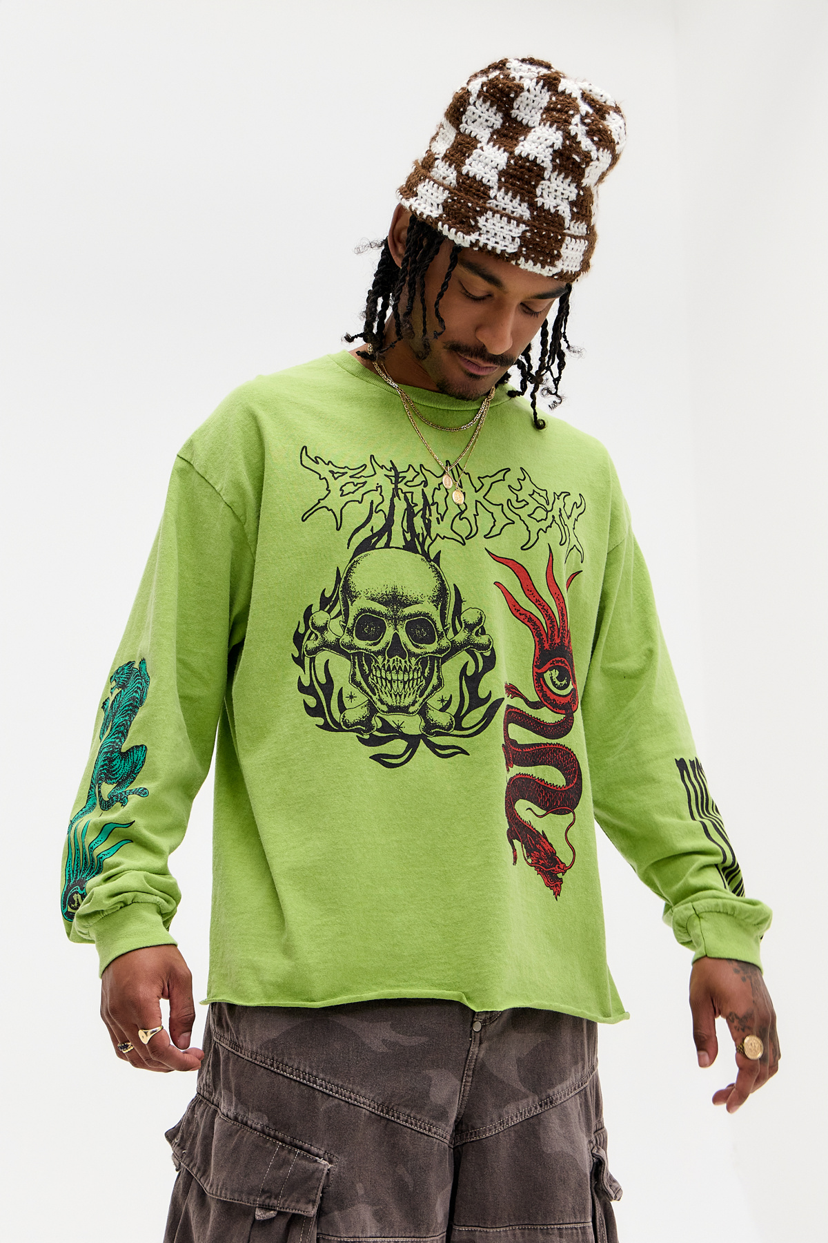 UO Green Acid Skull Long Sleeve T-Shirt