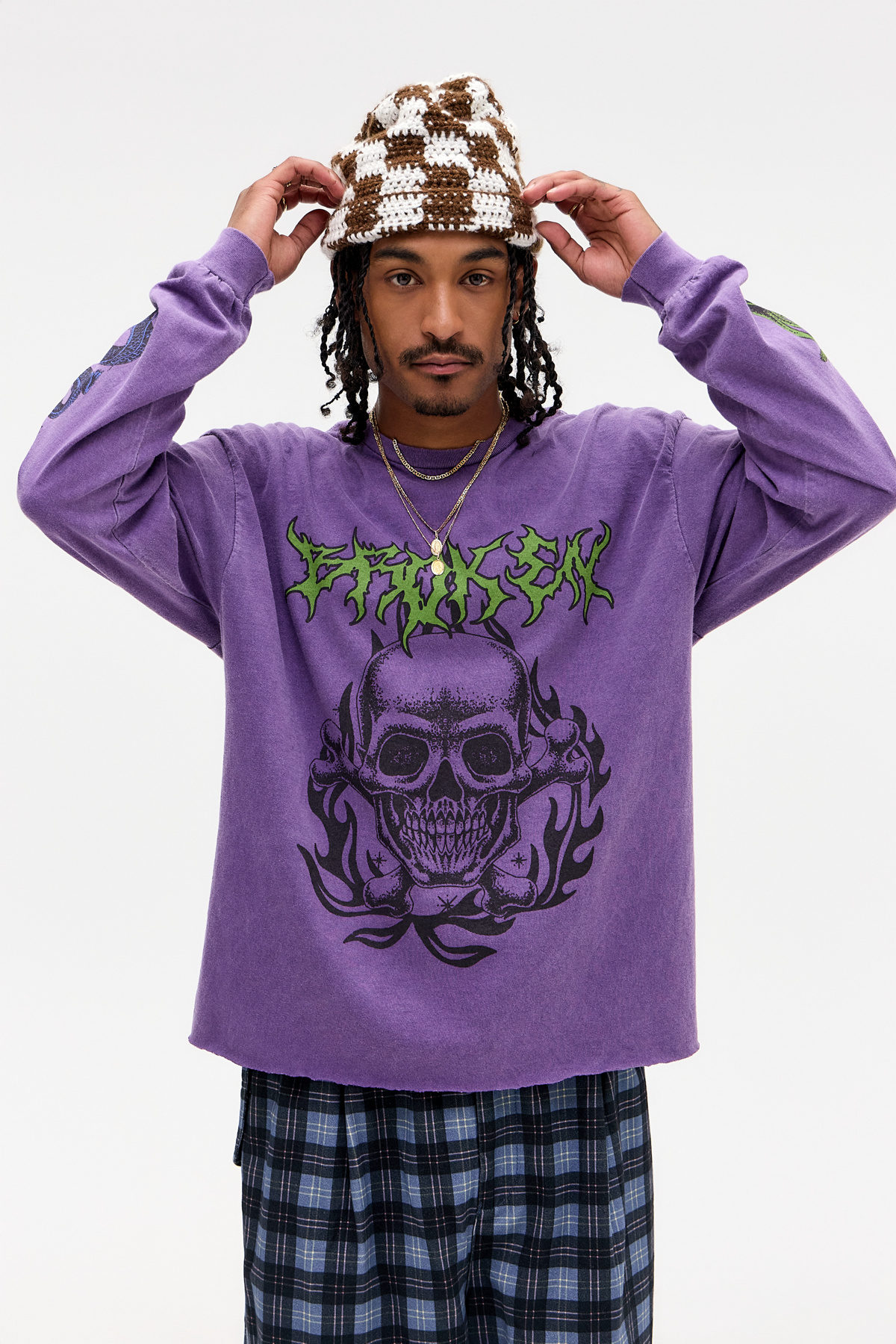 UO Purple Acid Skull Long Sleeve T-Shirt