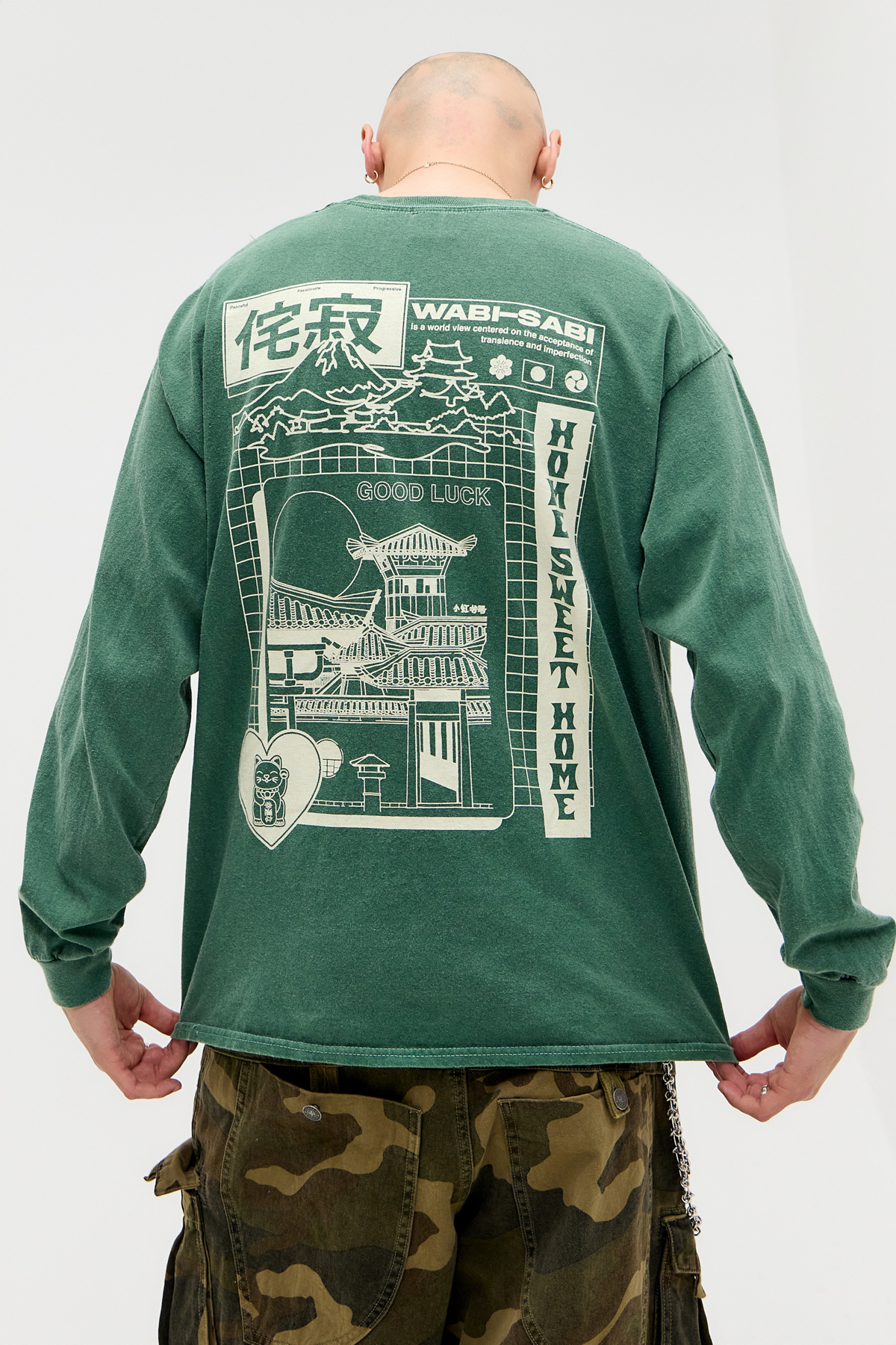 UO Green Wabi-Sabi Long Sleeve T-Shirt