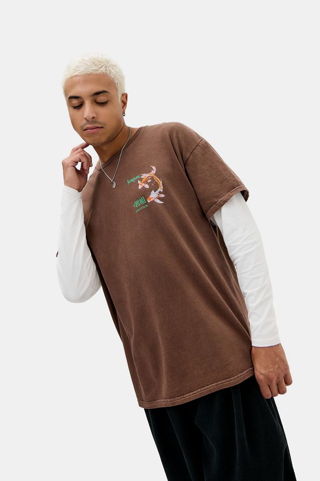 UO Braunes Koi-Fisch Doppellagiges T-Shirt #3