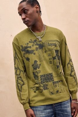 UO Grünes Grunge Ayang Langarm-T-Shirt