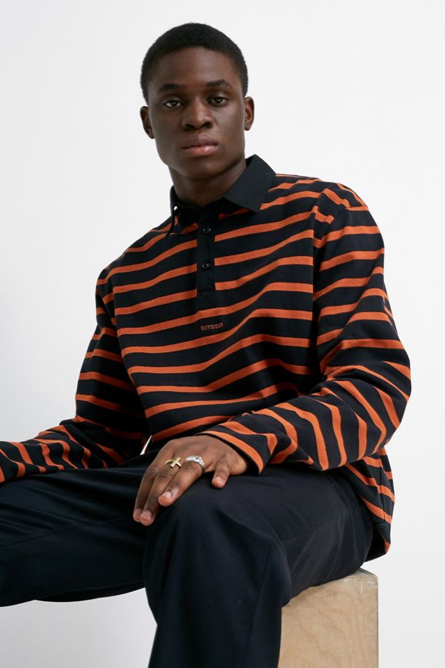 Band Of Outsiders Polo a maniche lunghe a strisce arancione piccante #1