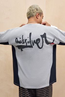 Quiksilver UO Exklusives Graues Blockiertes Doppellagiges T-Shirt