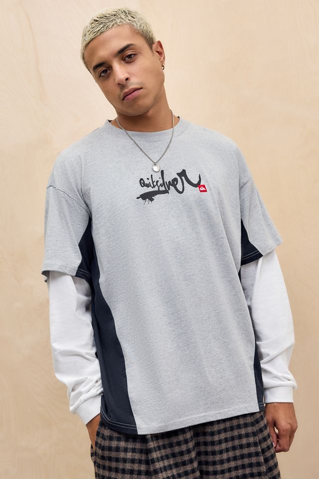 Quiksilver UO Exclusivo Camiseta de Doble Capa Gris Bloqueada #1