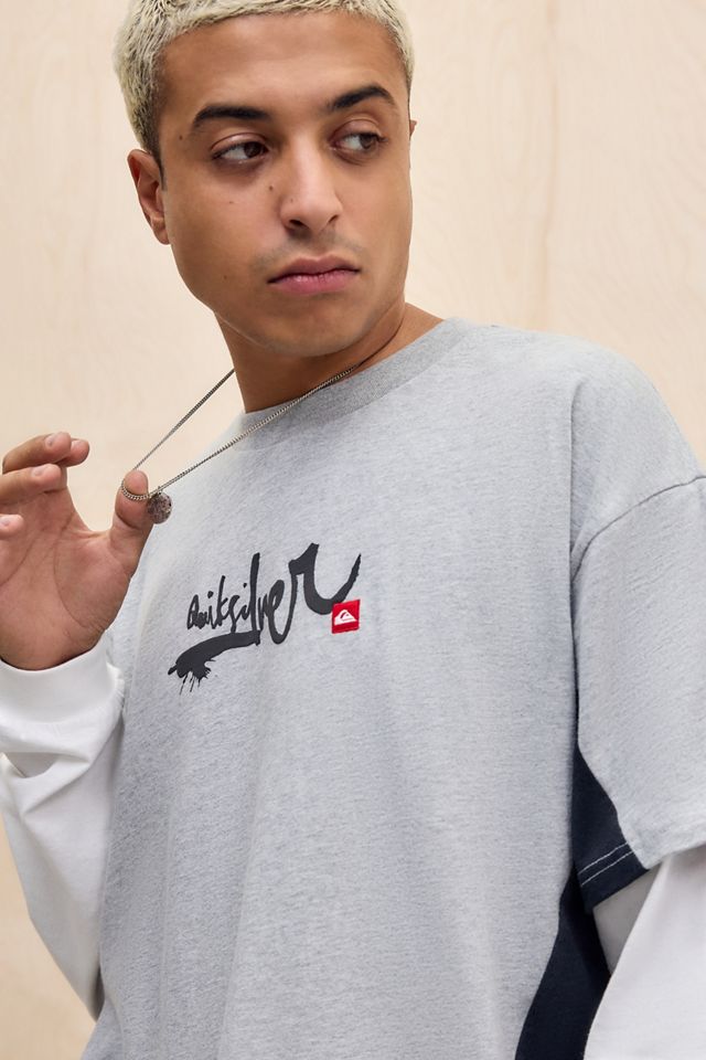 Quiksilver UO Exclusivo Camiseta de Doble Capa Gris Bloqueada #3