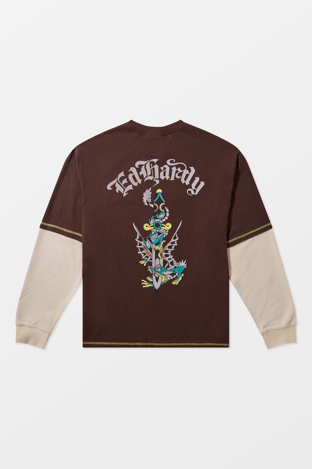 Ed Hardy UO Exclusive Brown Double Layer T-Shirt #4