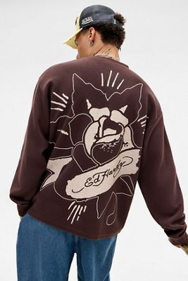 Ed Hardy Camiseta Waffle de Manga Larga Marrón con Rosa Exclusiva de UO