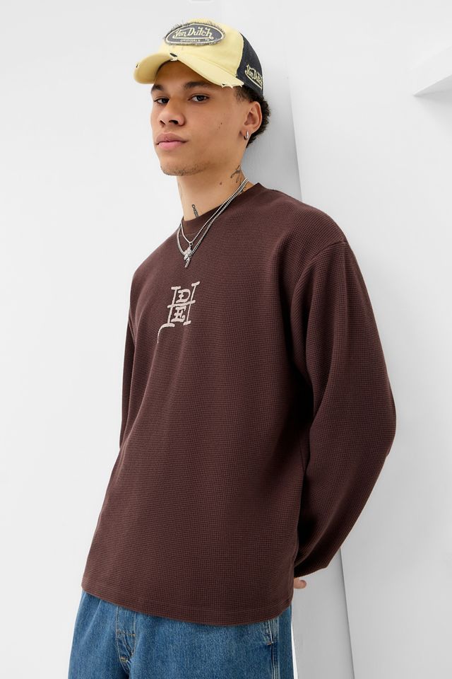 Ed Hardy UO Exclusive Brown Rose Long Sleeve Waffle T-Shirt #1