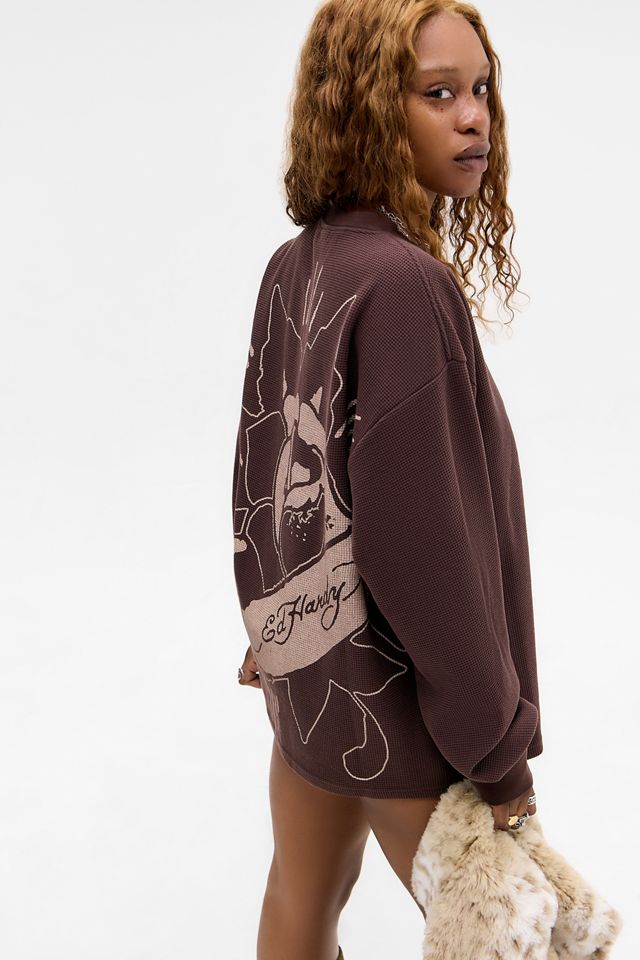 Ed Hardy UO Exclusive Brown Rose Long Sleeve Waffle T-Shirt #5