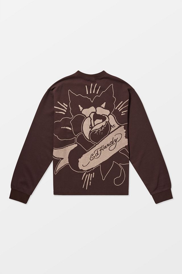 Ed Hardy UO Exclusive Brown Rose Long Sleeve Waffle T-Shirt #7
