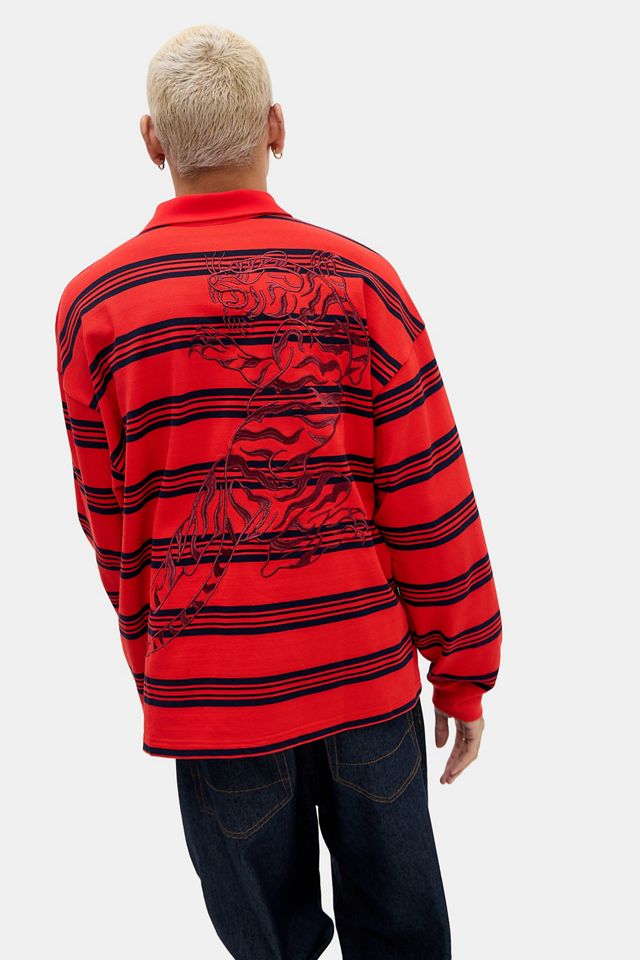 Ed Hardy UO Exklusives rotes Streifenlangarmpolohemd #1