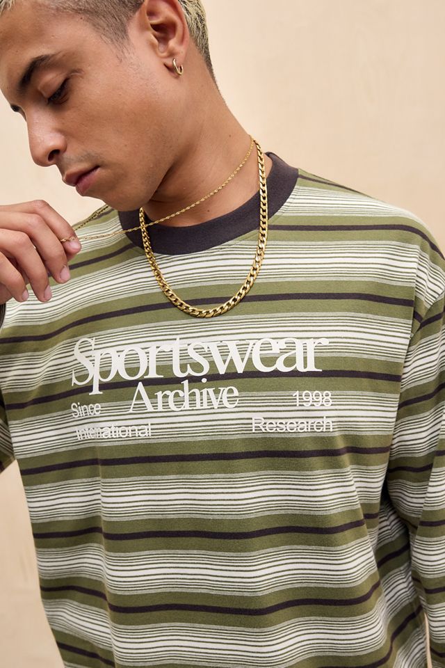 iets frans... Camiseta de Manga Larga a Rayas de Ropa Deportiva Verde #1