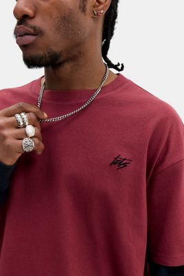 iets frans... T-Shirt Rossa a Doppio Strato con Maniche a Nido d'Ape