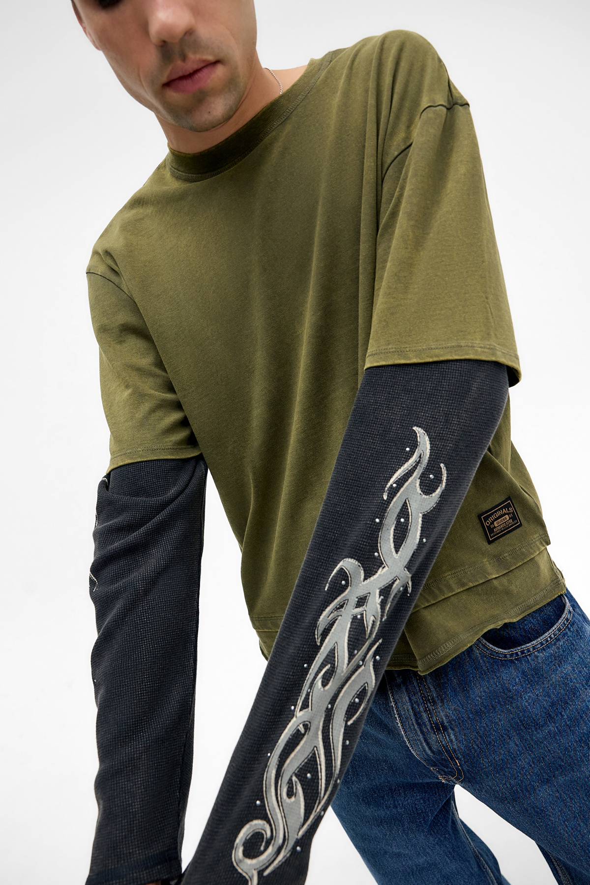 Guess Jeans Olive Double Layered T-Shirt