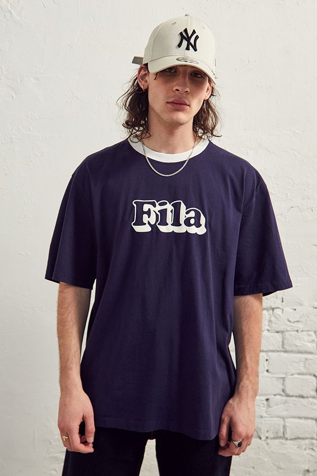 FILA UO Exclusive Navy Ringer T-Shirt | Urban Outfitters UK