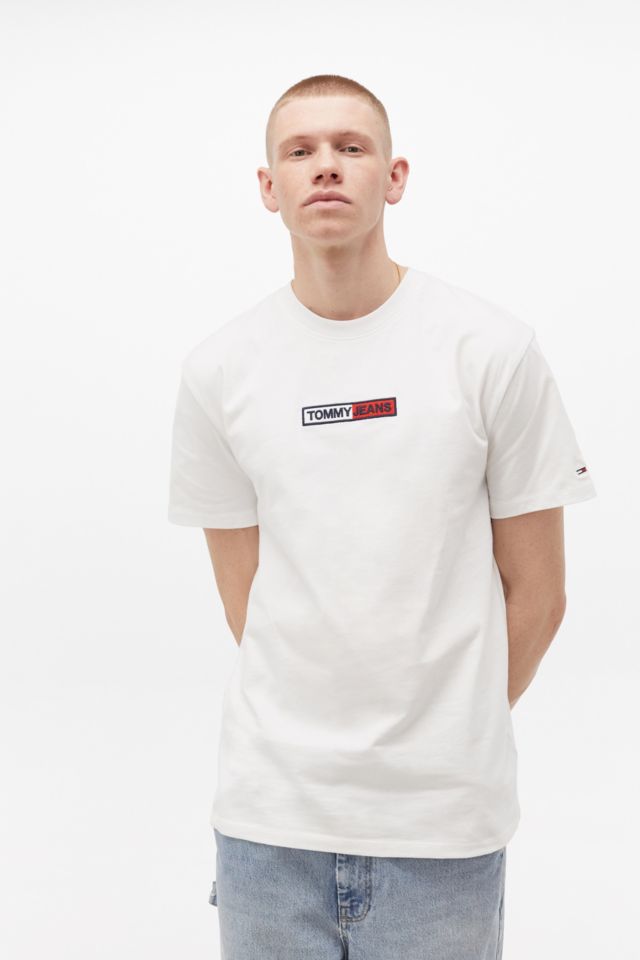 Tommy Jeans Embroidered Logo White T-Shirt | Urban Outfitters UK