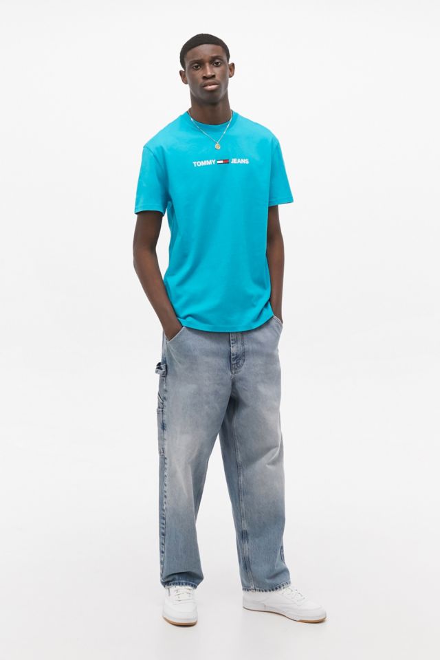 Tommy Jeans Small Logo Sky T-Shirt | Urban Outfitters UK