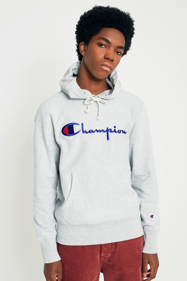 Champion Grey Script Hoodie | Urban Outfitters UK