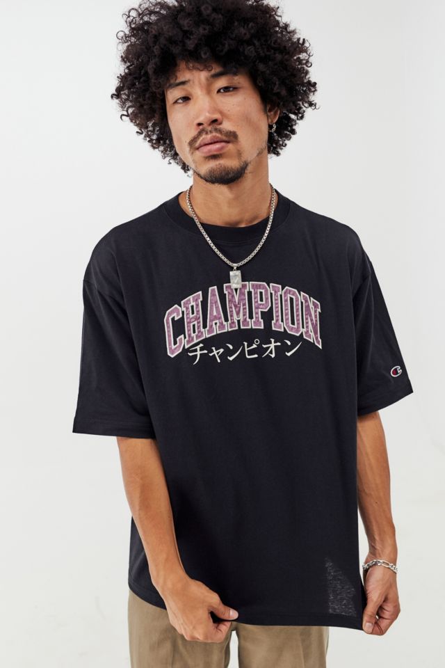 Champion UO Exclusive Black Japanese T-Shirt | Urban Outfitters UK