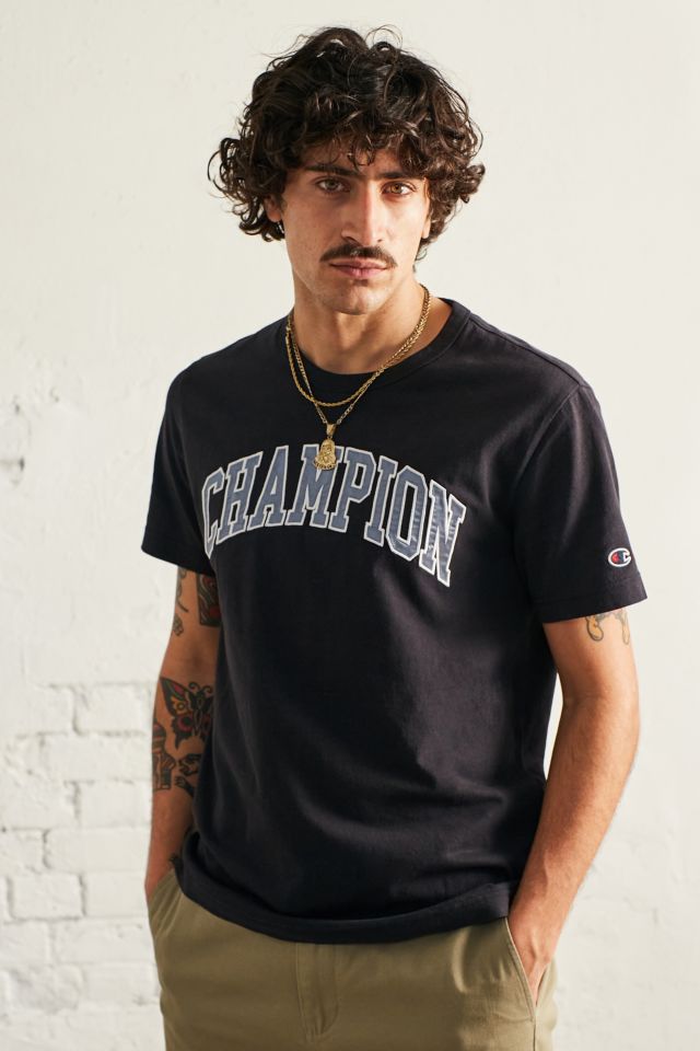 Champion UO Exclusive Black Collegiate T-Shirt | Urban Outfitters UK