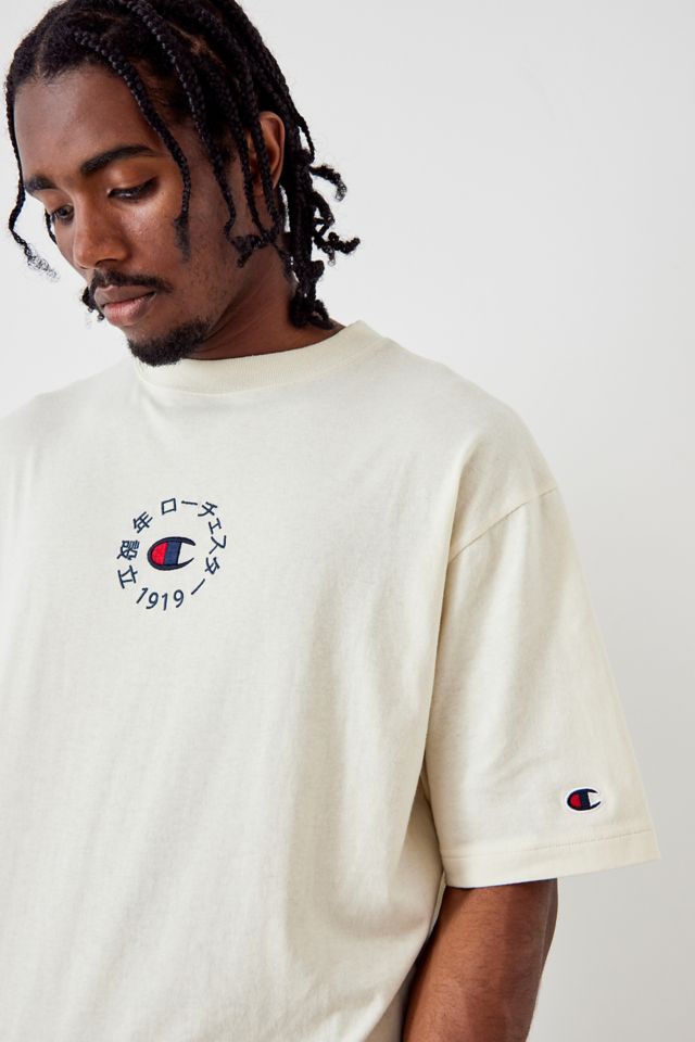 Champion UO Exclusive Ecru Japanese T-Shirt | Urban Outfitters UK