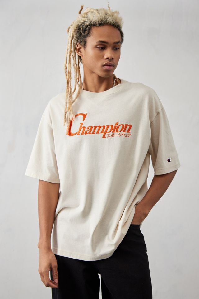 Champion UO Exclusive Ecru Varsity T-Shirt | Urban Outfitters UK