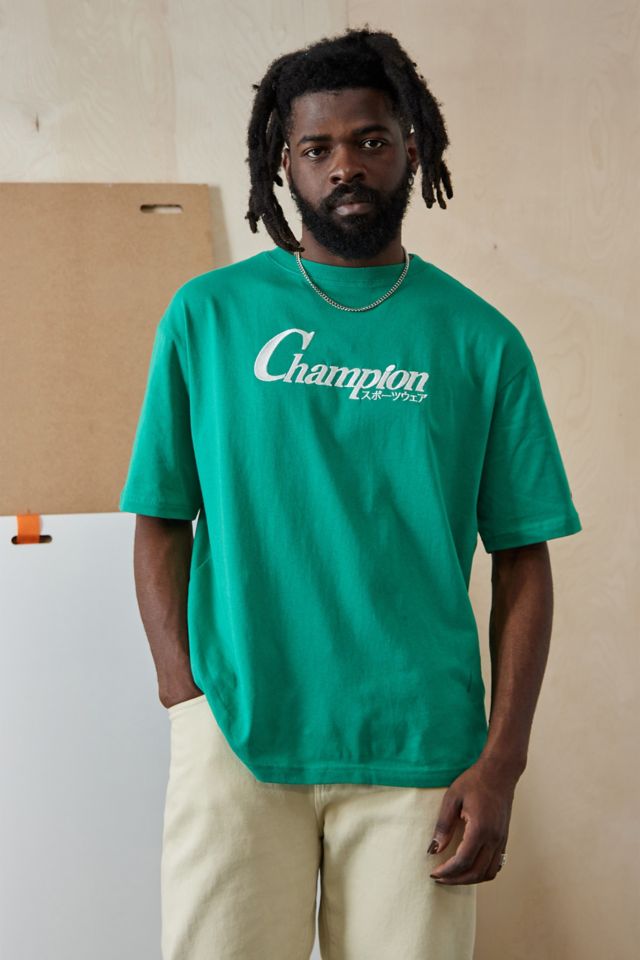 Champion UO Exclusive Reverse Weave Green Varsity T Shirt