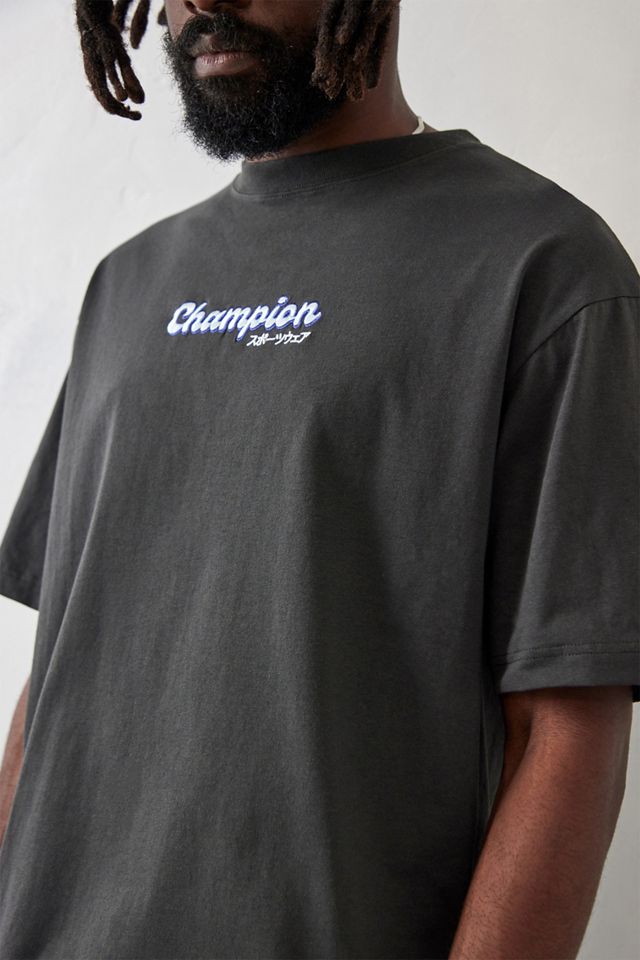 Champion UO Exclusive – Reverse-Weave-T-Shirt mit Blasenlogo in Schwarz #1