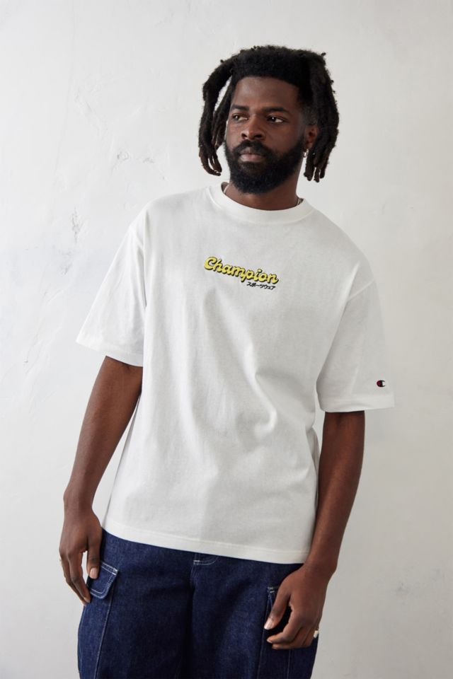 Product Regelmatig modder Champion UO Exclusive Reverse Weave White Bubble Logo T-Shirt | Urban  Outfitters UK