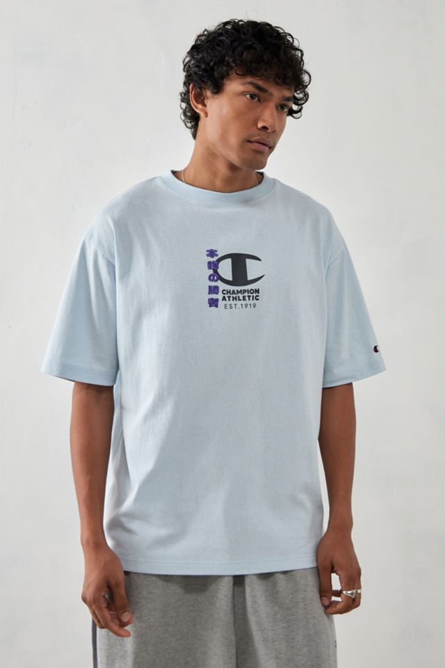 Champion UO Exclusive Light Blue Japanese Pillar T-Shirt | Urban ...