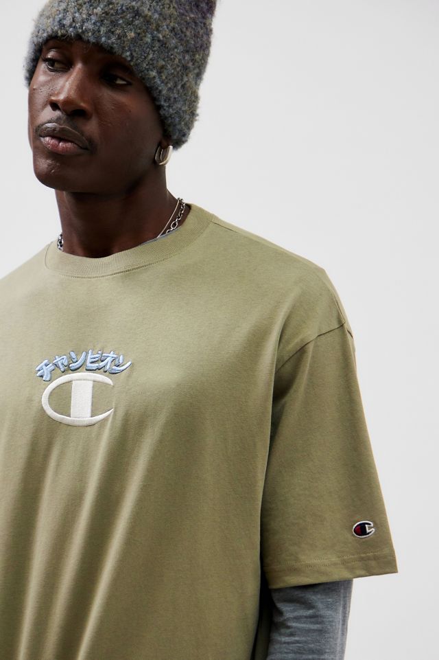 Champion UO Exclusive Khaki 70s Japanese T Shirt Urban Outfitters UK