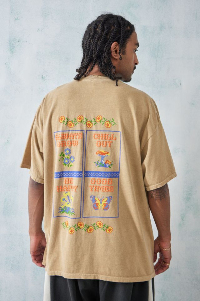 UO Sand Chill Out Cross Stitch Embroidered T-Shirt