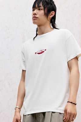 Camiseta gráfica de montaña bordada en blanco UO