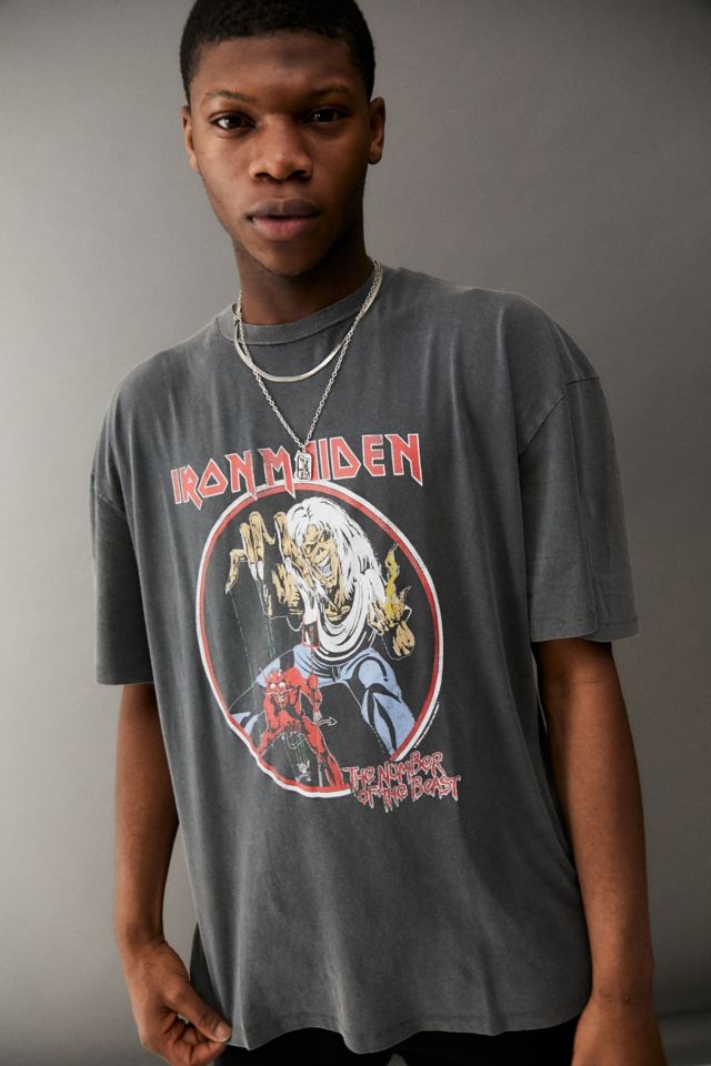 UO Oversized Iron Maiden Washed Black T-Shirt | Urban UK