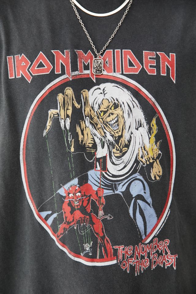 UO Oversized Iron Maiden Washed Black T-Shirt