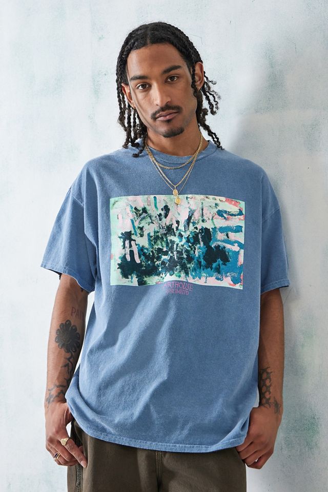 ARTHOUSE Unlimited Washed Blue Abstract Art Print T-Shirt #1