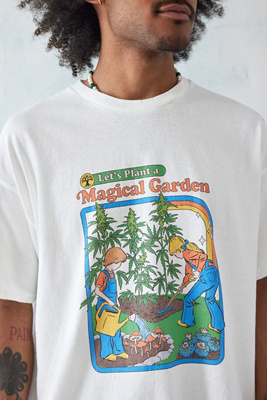 UO White Steven Rhodes Magical Garden T-Shirt | Urban Outfitters UK